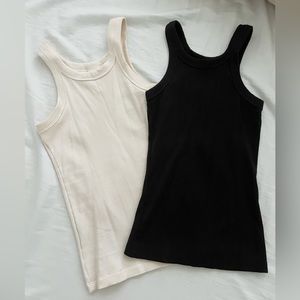 H&M Ribbed High Neck Tank Top in Cream and Black - Set of 2